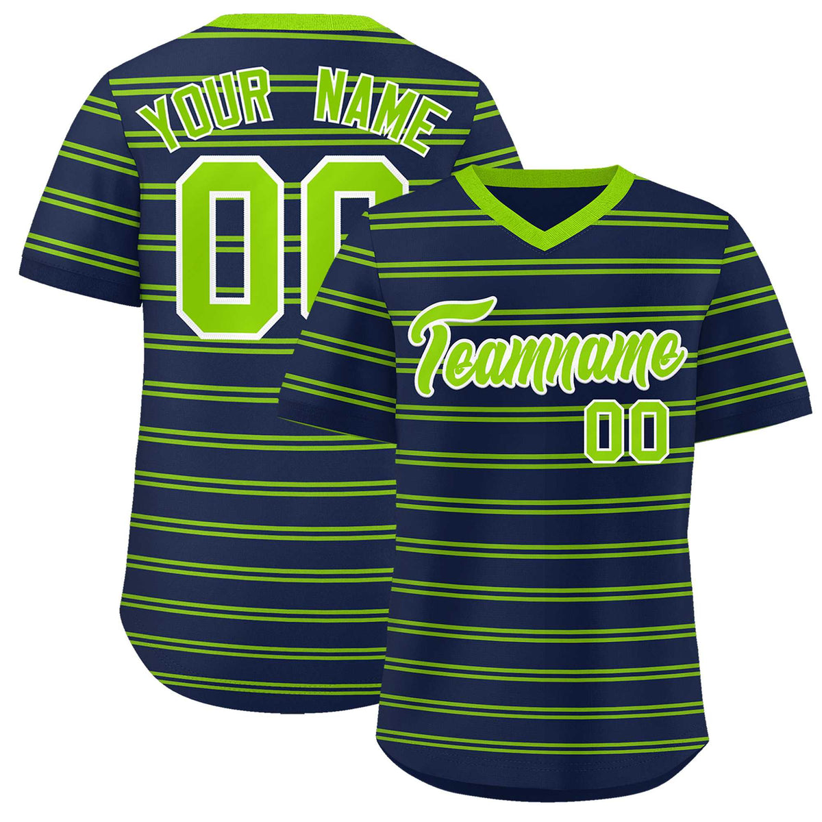 Custom Navy Neon Green Personalized Horizontal Stripe Authentic Pullover Baseball Jersey | KXKSHOP