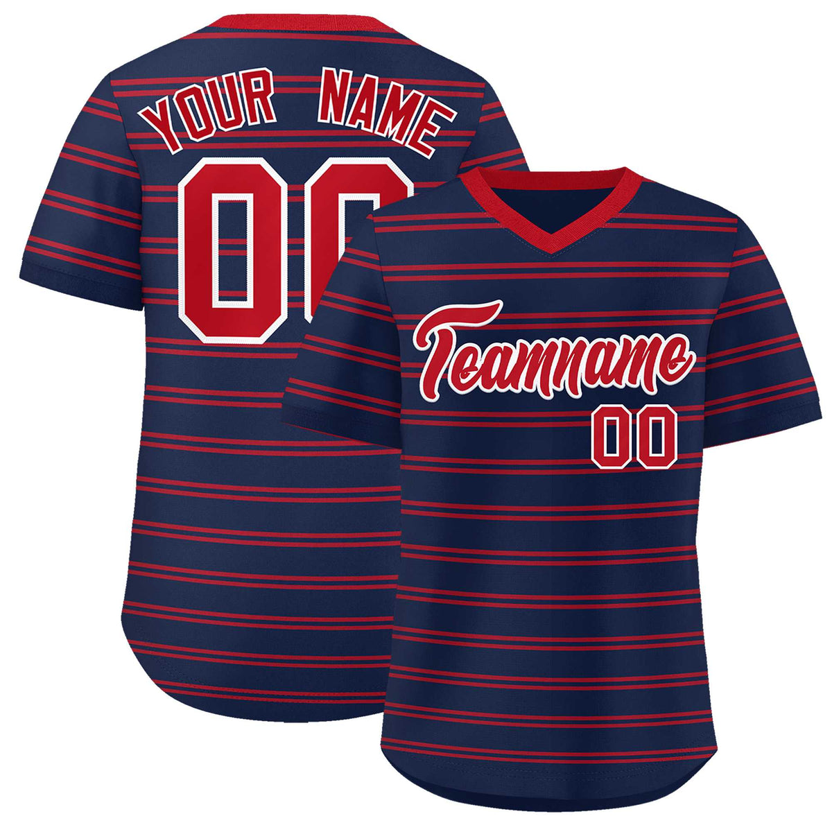 Custom Navy Red Personalized Horizontal Stripe Authentic Pullover Baseball Jersey | KXKSHOP