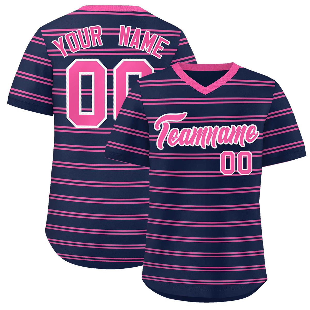 Custom Navy Pink Personalized Horizontal Stripe Authentic Pullover Baseball Jersey | KXKSHOP