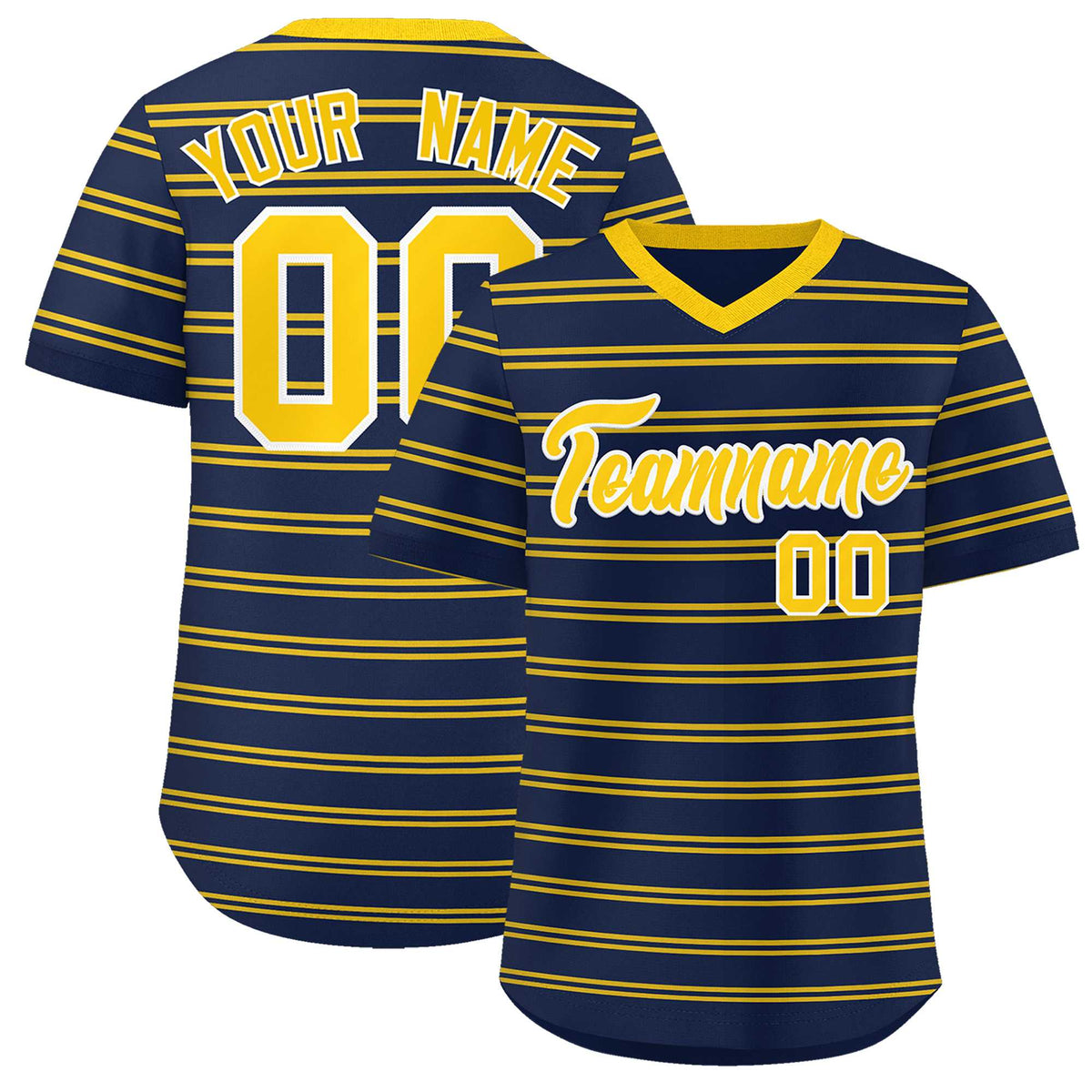 Custom Navy Gold Personalized Horizontal Stripe Authentic Pullover Baseball Jersey | KXKSHOP