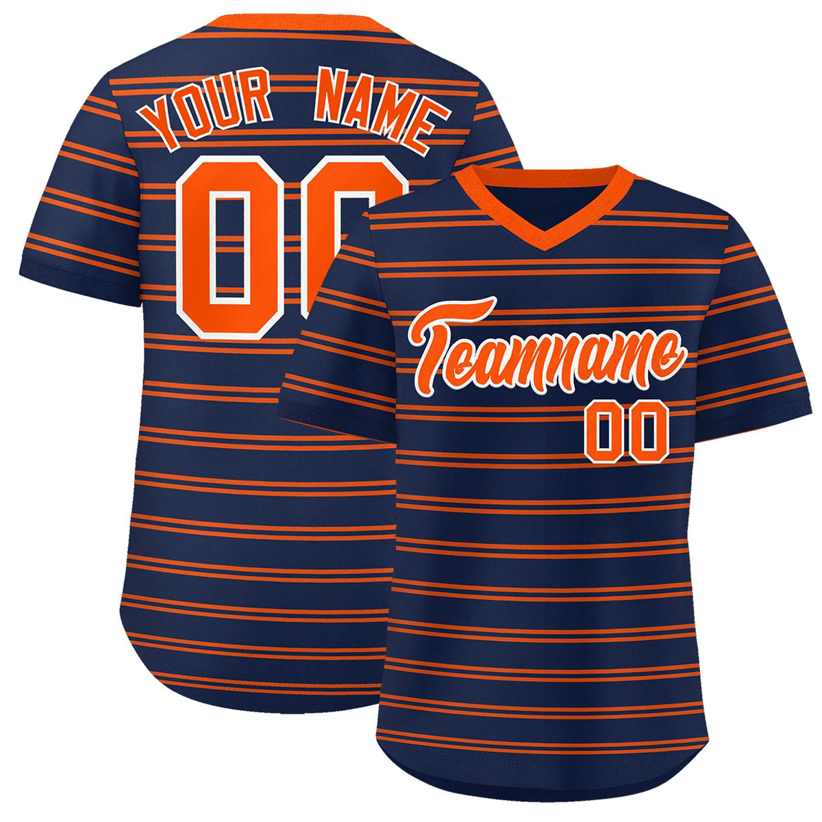 Custom Navy Orange Personalized Horizontal Stripe Authentic Pullover Baseball Jersey | KXKSHOP