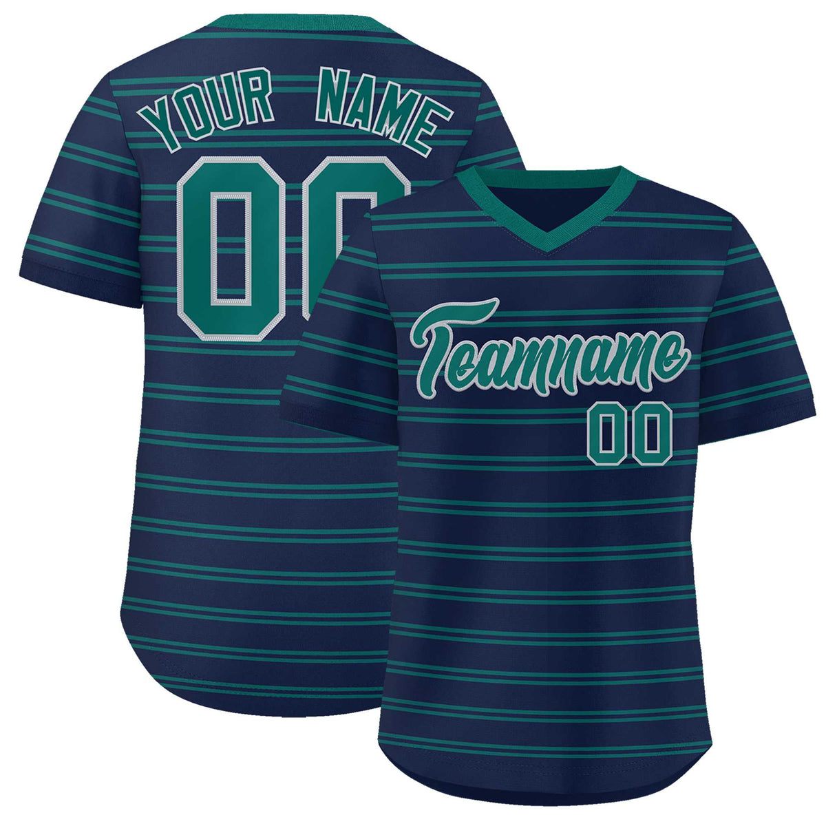 Custom Navy Aqua Personalized Horizontal Stripe Authentic Pullover Baseball Jersey | KXKSHOP