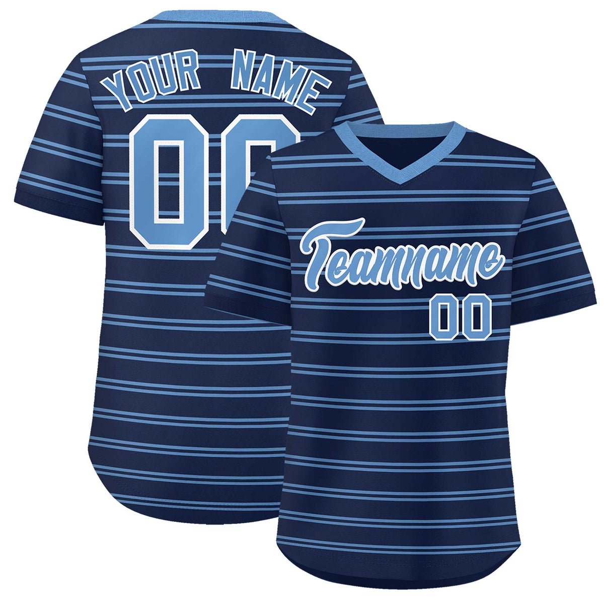 Custom Navy Light Blue Personalized Horizontal Stripe Authentic Pullover Baseball Jersey | KXKSHOP