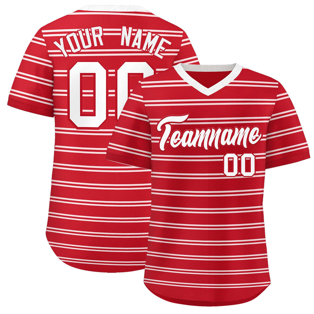 Custom Red White Personalized Horizontal Stripe Authentic Pullover Baseball Jersey | KXKSHOP