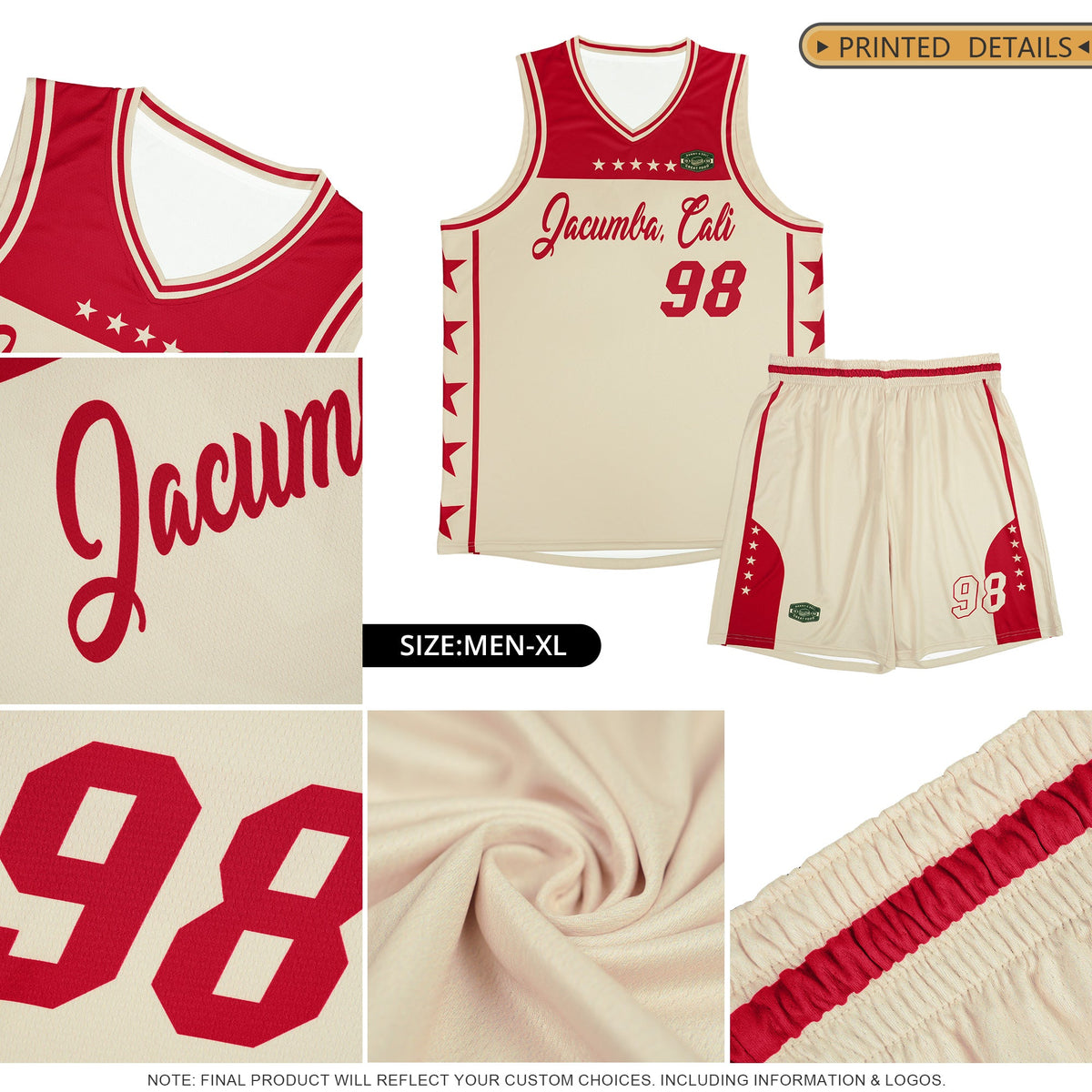 Custom Cream Red Personalized Star Pattern Sports Uniform Basketball Jersey