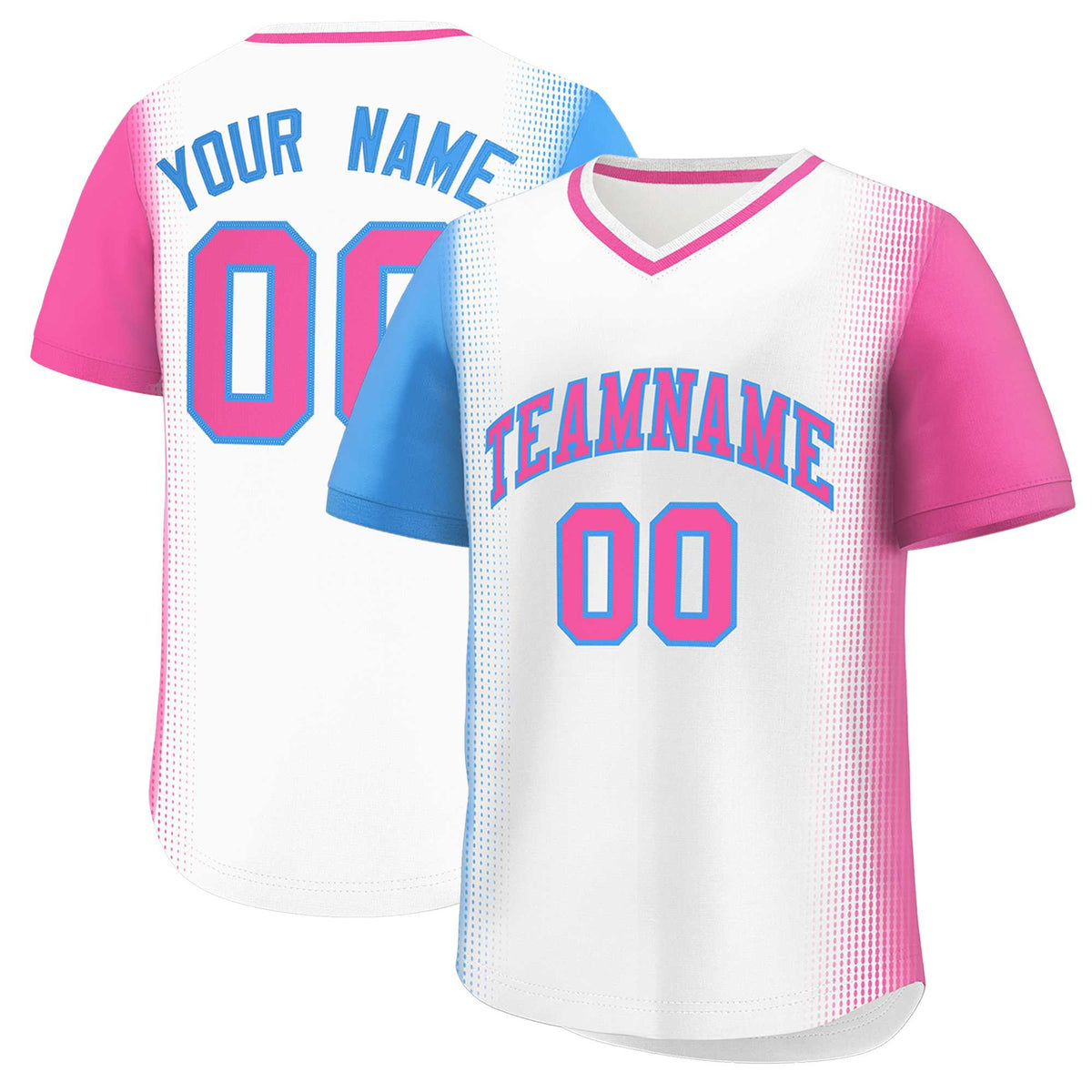 Custom White Powder Blue-Pink Personalized Raglan Sleeves Authentic Baseball Jersey | KXKSHOP