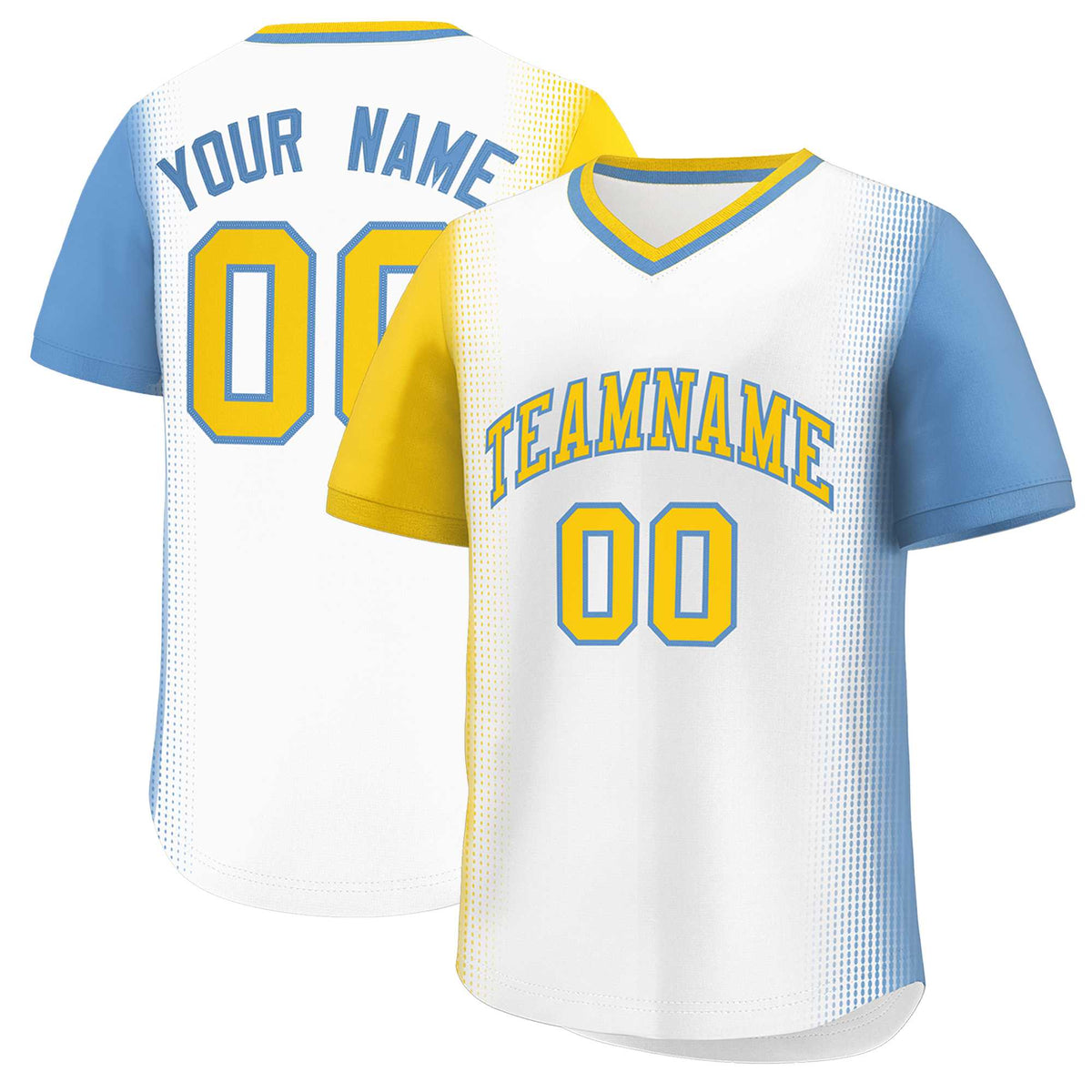 Custom White Gold-Light Blue Personalized Raglan Sleeves Authentic Baseball Jersey | KXKSHOP