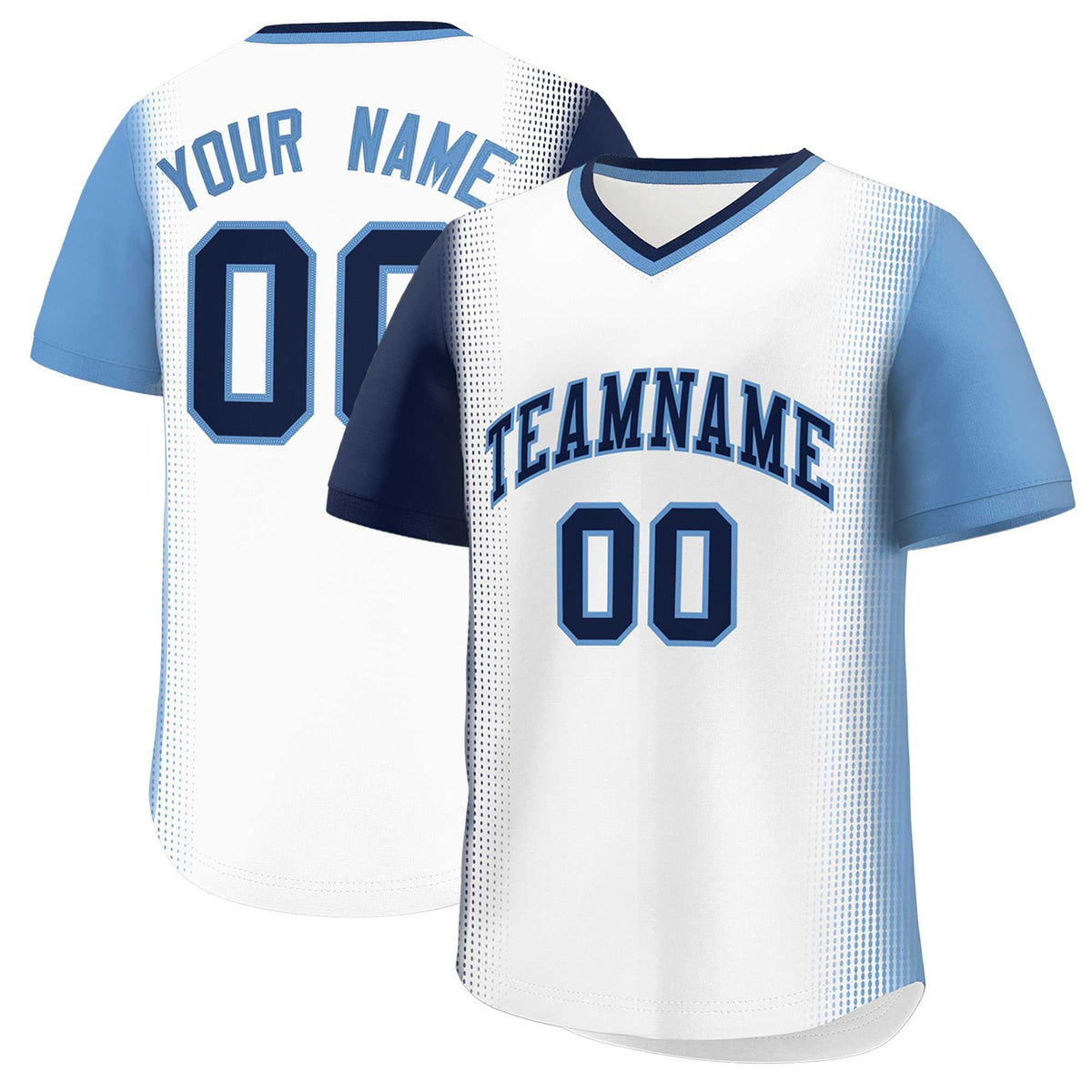 Custom White Navy-Light Blue Personalized Raglan Sleeves Authentic Baseball Jersey | KXKSHOP