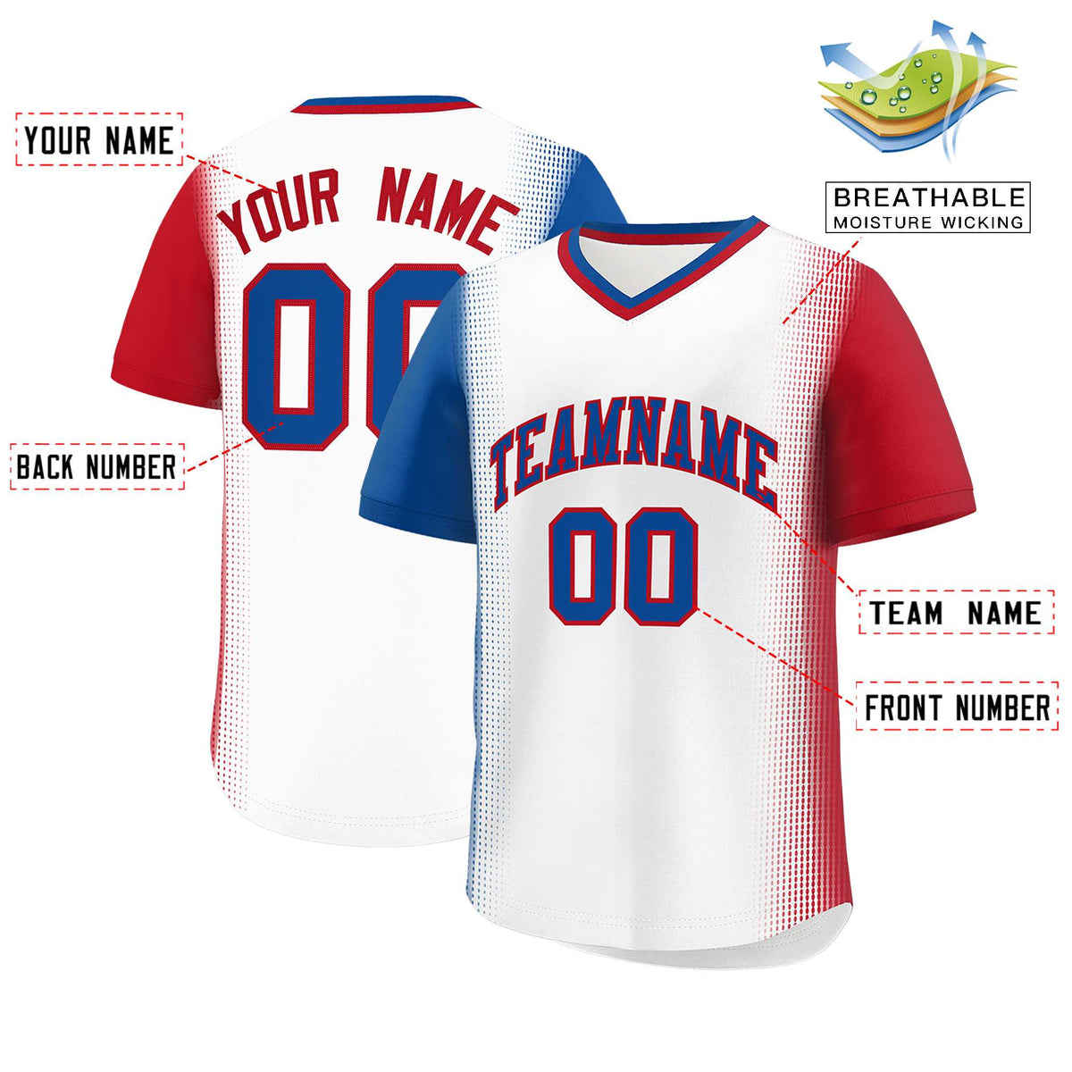 Custom White Royal-Red Personalized Raglan Sleeves Authentic Baseball Jersey | KXKSHOP