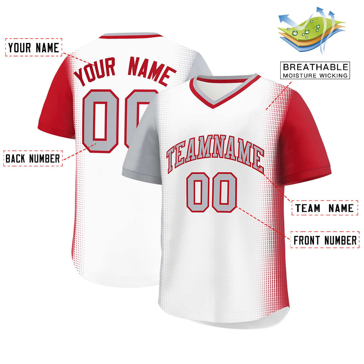 Custom White Gray-Red Personalized Raglan Sleeves Authentic Baseball Jersey | KXKSHOP