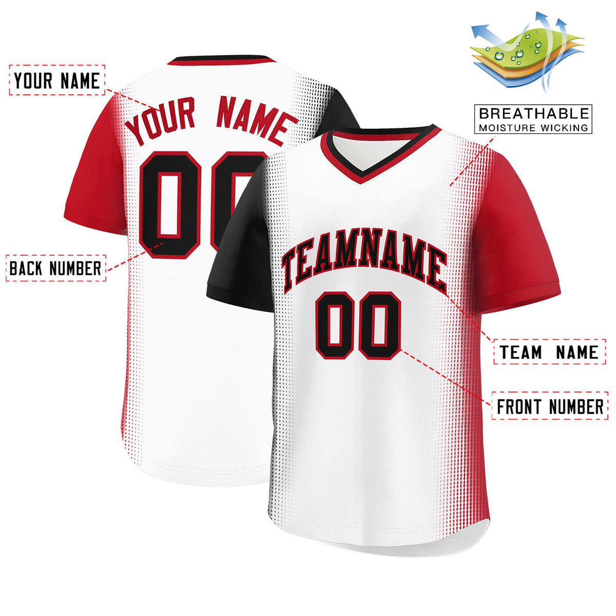 Custom White Black-Red Personalized Raglan Sleeves Authentic Baseball Jersey | KXKSHOP
