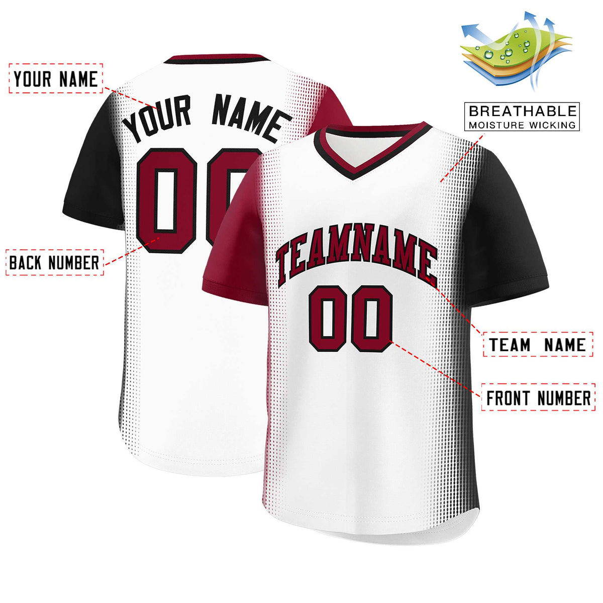 Custom White Crimson-Black Personalized Raglan Sleeves Authentic Baseball Jersey | KXKSHOP