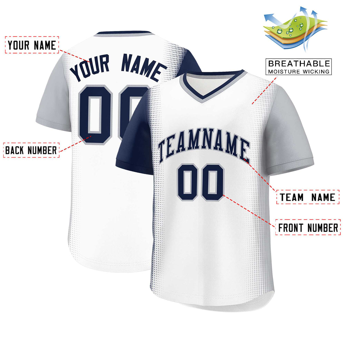 Custom White Navy-Gray Personalized Raglan Sleeves Authentic Baseball Jersey | KXKSHOP