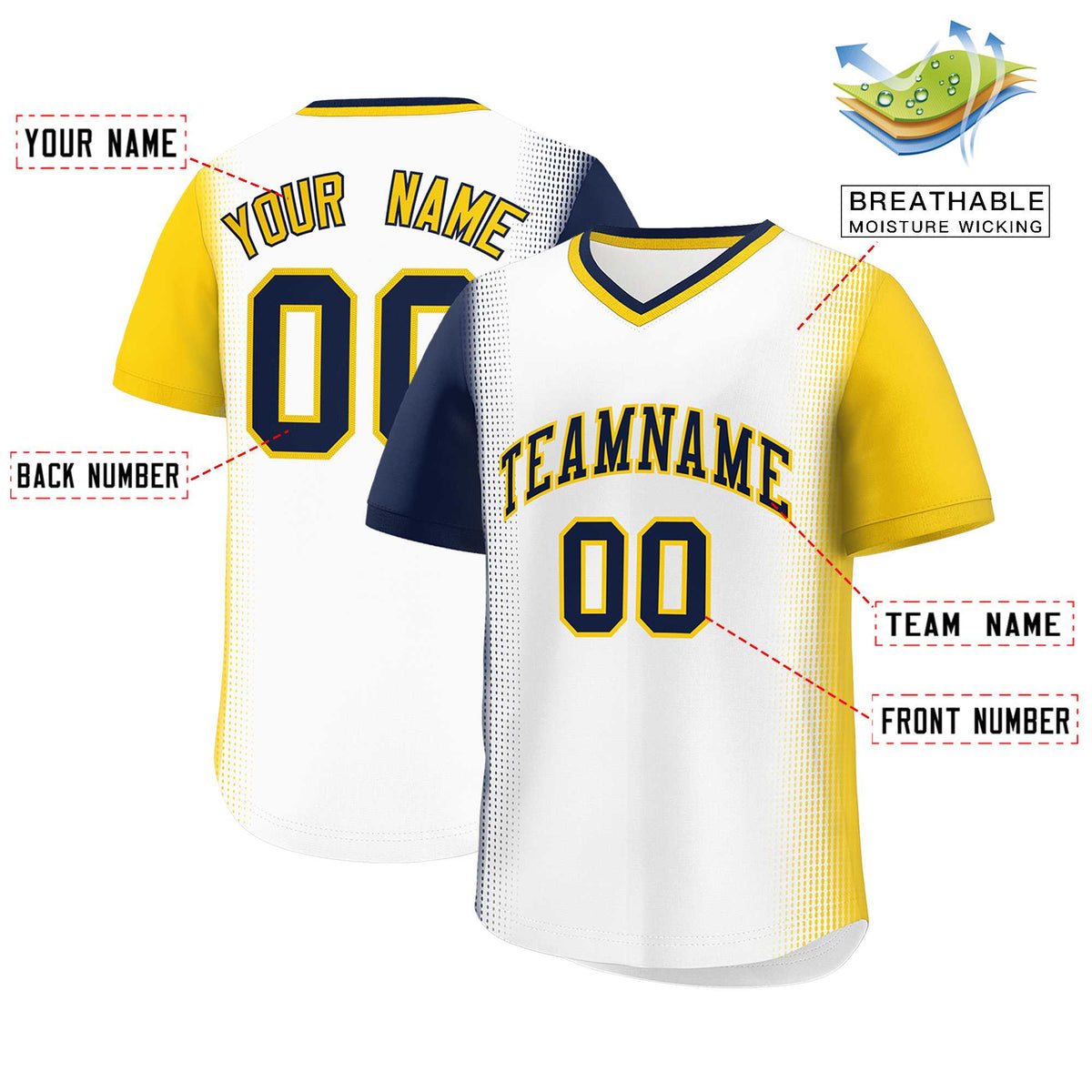 Custom White Navy-Gold Personalized Raglan Sleeves Authentic Baseball Jersey | KXKSHOP