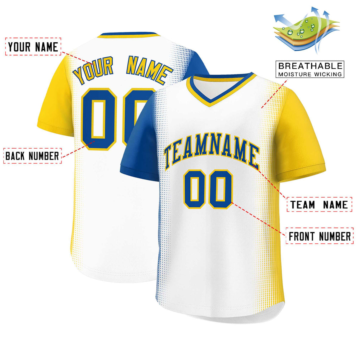 Custom White Royal-Gold Personalized Raglan Sleeves Authentic Baseball Jersey | KXKSHOP