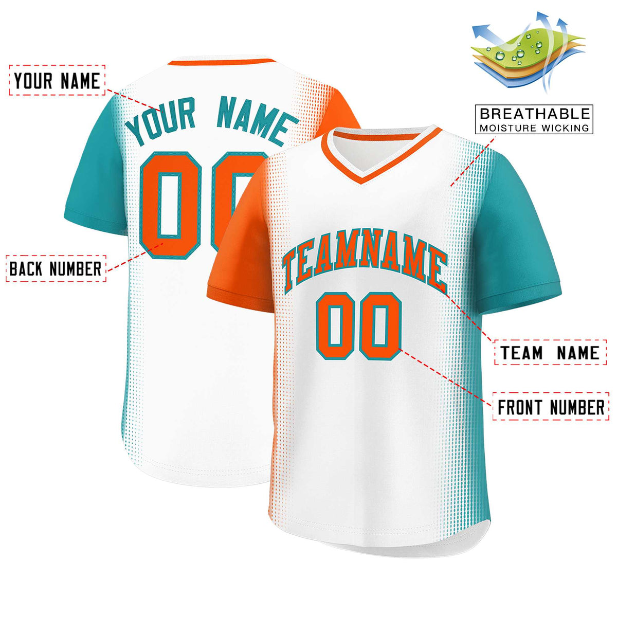 Custom White Orange-Aqua Personalized Raglan Sleeves Authentic Baseball Jersey | KXKSHOP
