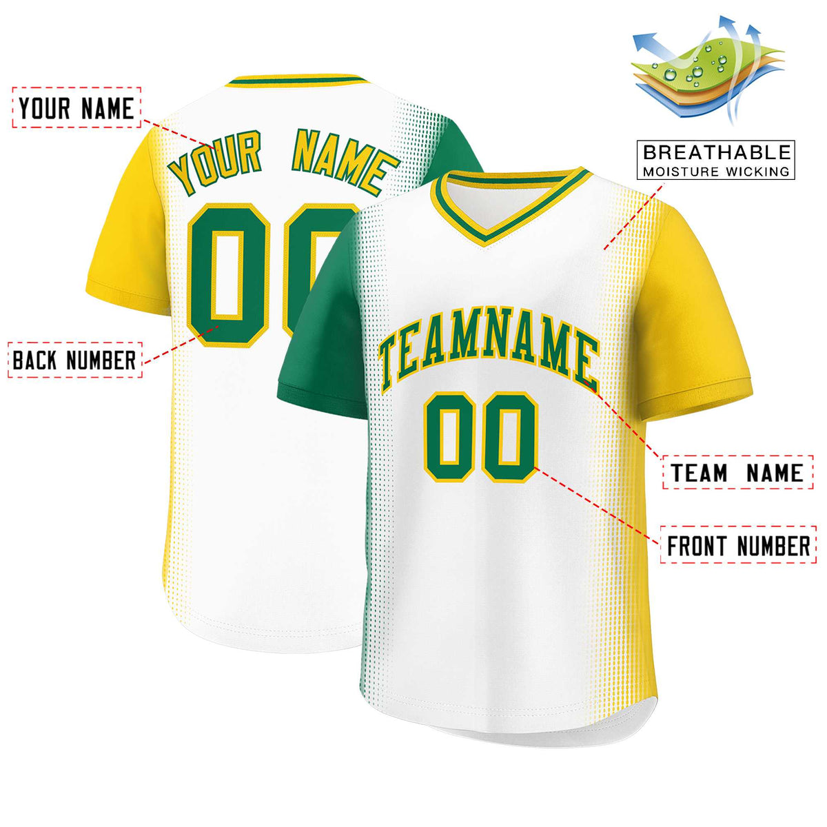 Custom White Kelly Green-Gold Personalized Raglan Sleeves Authentic Baseball Jersey | KXKSHOP