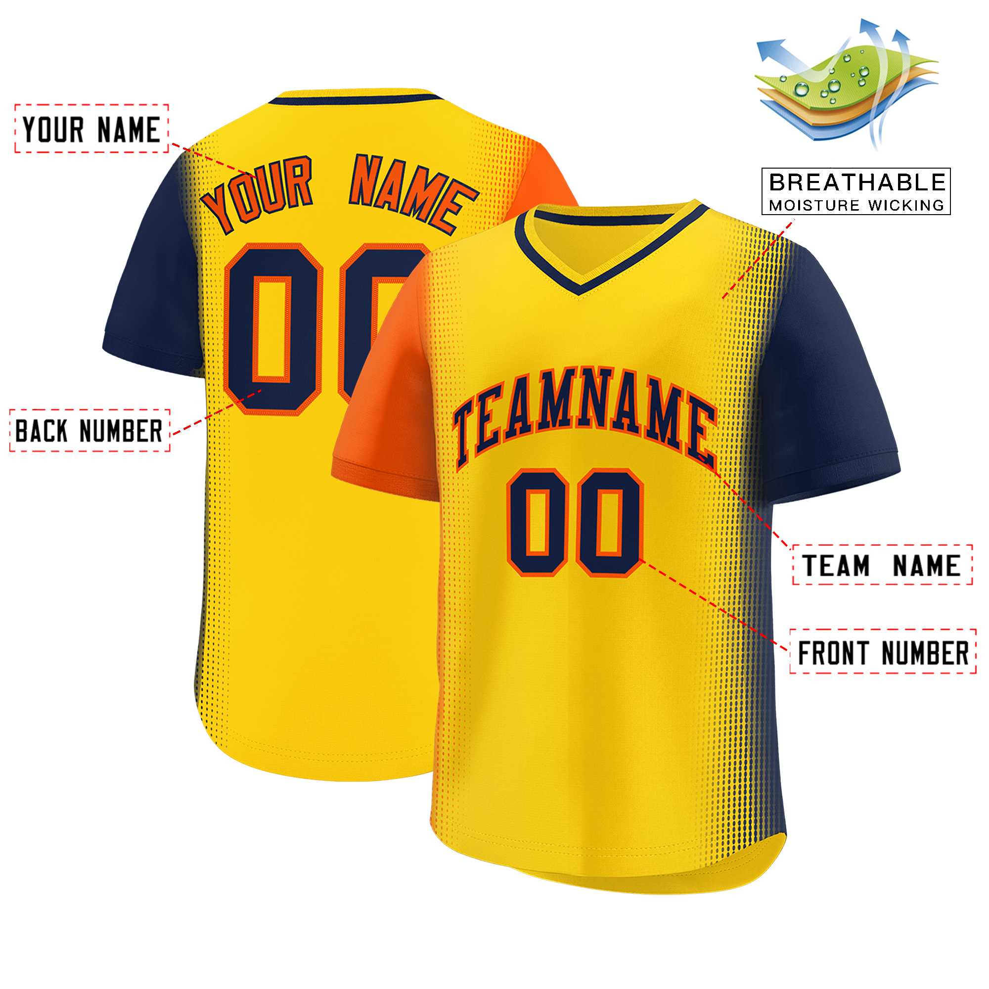 Custom Gold Orange-Navy Personalized Raglan Sleeves Authentic Baseball Jersey | KXKSHOP