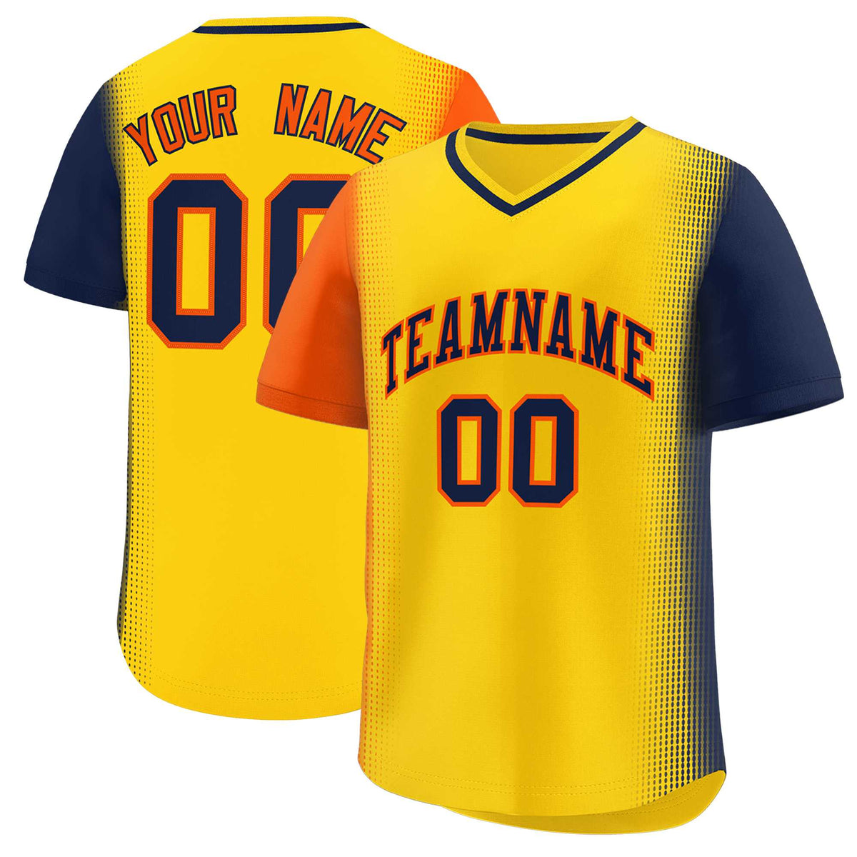 Custom Gold Orange-Navy Personalized Raglan Sleeves Authentic Baseball Jersey | KXKSHOP