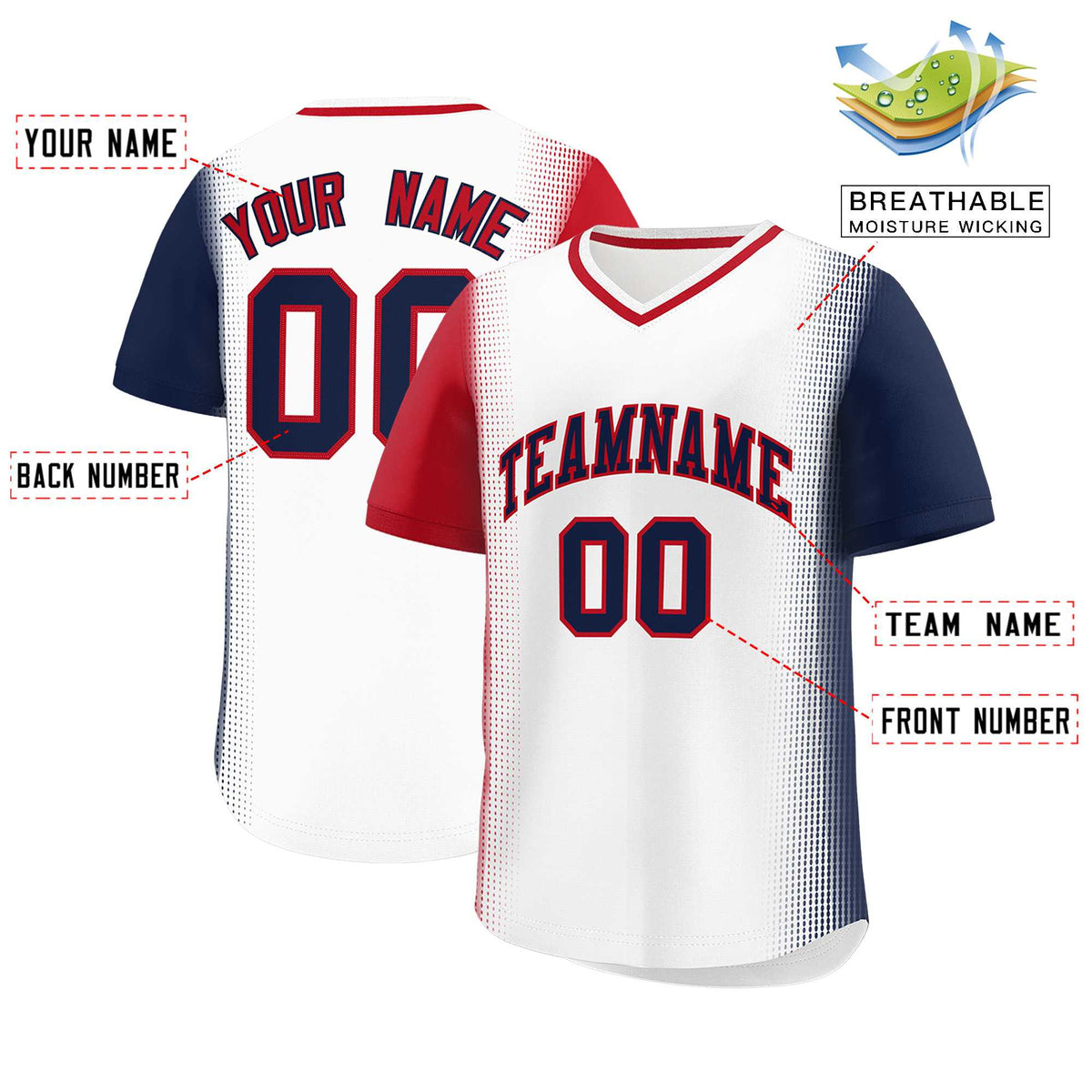 Custom White Red-Navy Personalized Raglan Sleeves Authentic Baseball Jersey | KXKSHOP