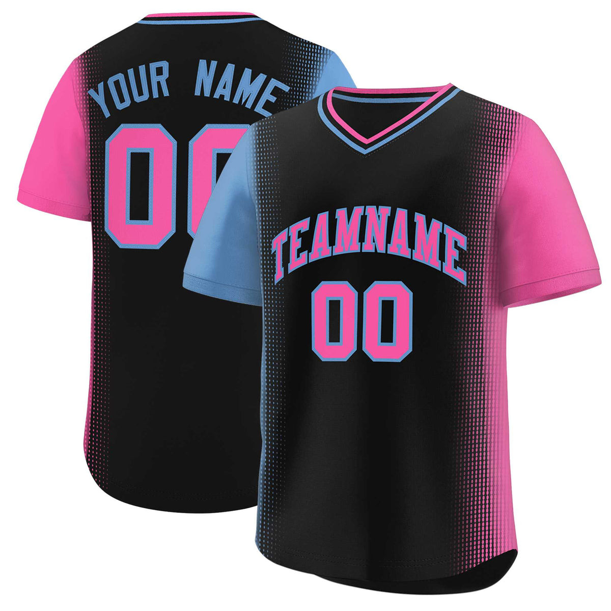 Custom Black Light Blue-Pink Personalized Raglan Sleeves Authentic Baseball Jersey | KXKSHOP