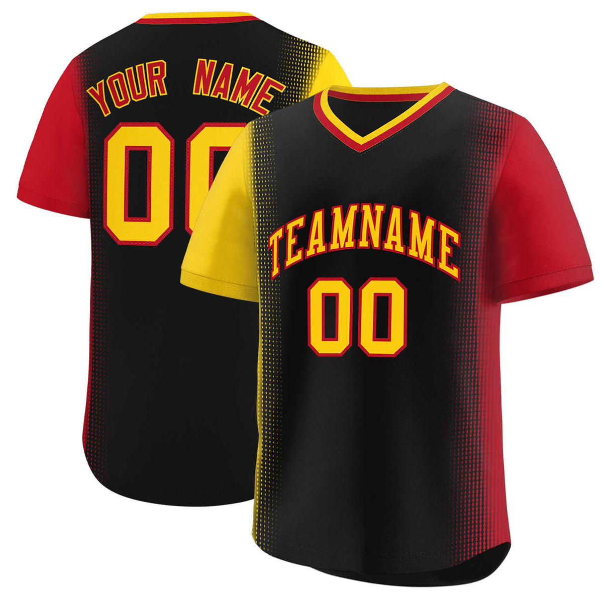 Custom Black Gold-Red Personalized Raglan Sleeves Authentic Baseball Jersey | KXKSHOP