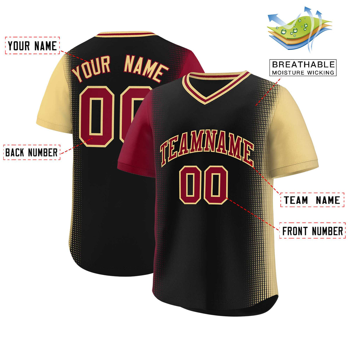 Custom Black Crimson-Khaki Personalized Raglan Sleeves Authentic Baseball Jersey | KXKSHOP