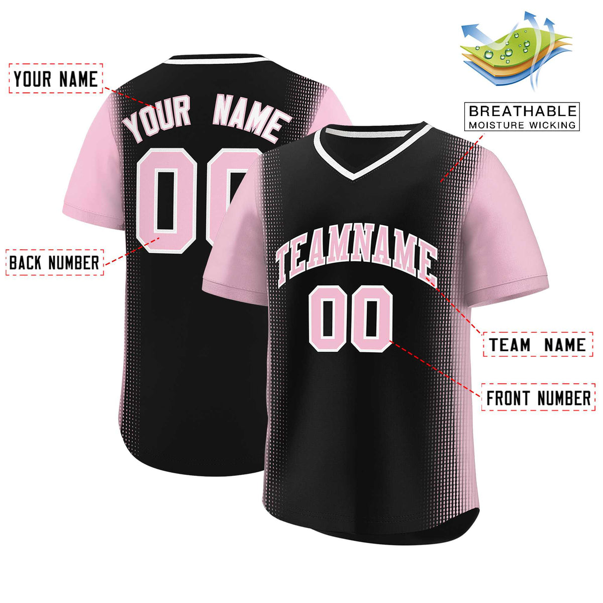 Custom Black Light Pink Personalized Raglan Sleeves Authentic Baseball Jersey | KXKSHOP