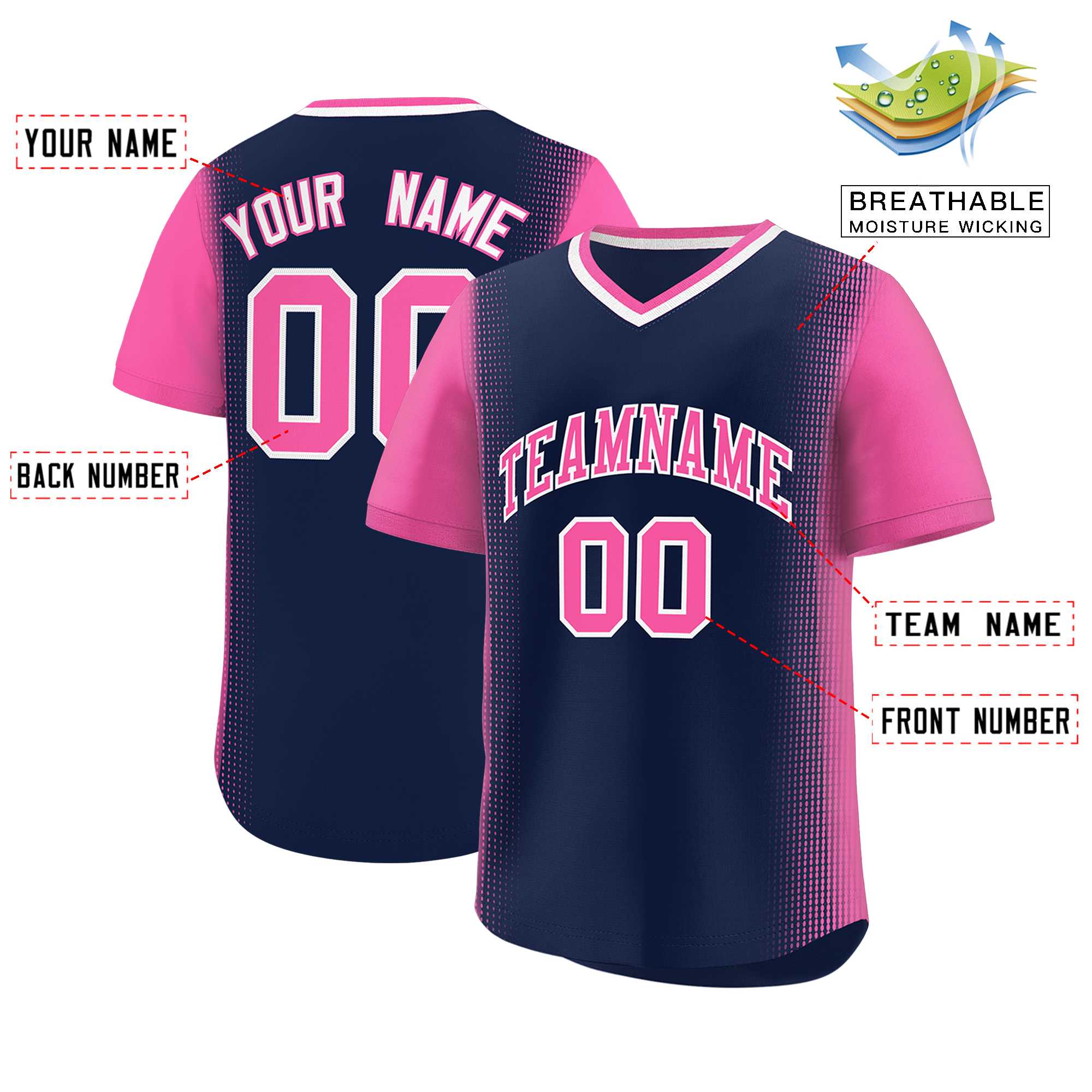 Custom Navy Pink Personalized Raglan Sleeves Authentic Baseball Jersey | KXKSHOP