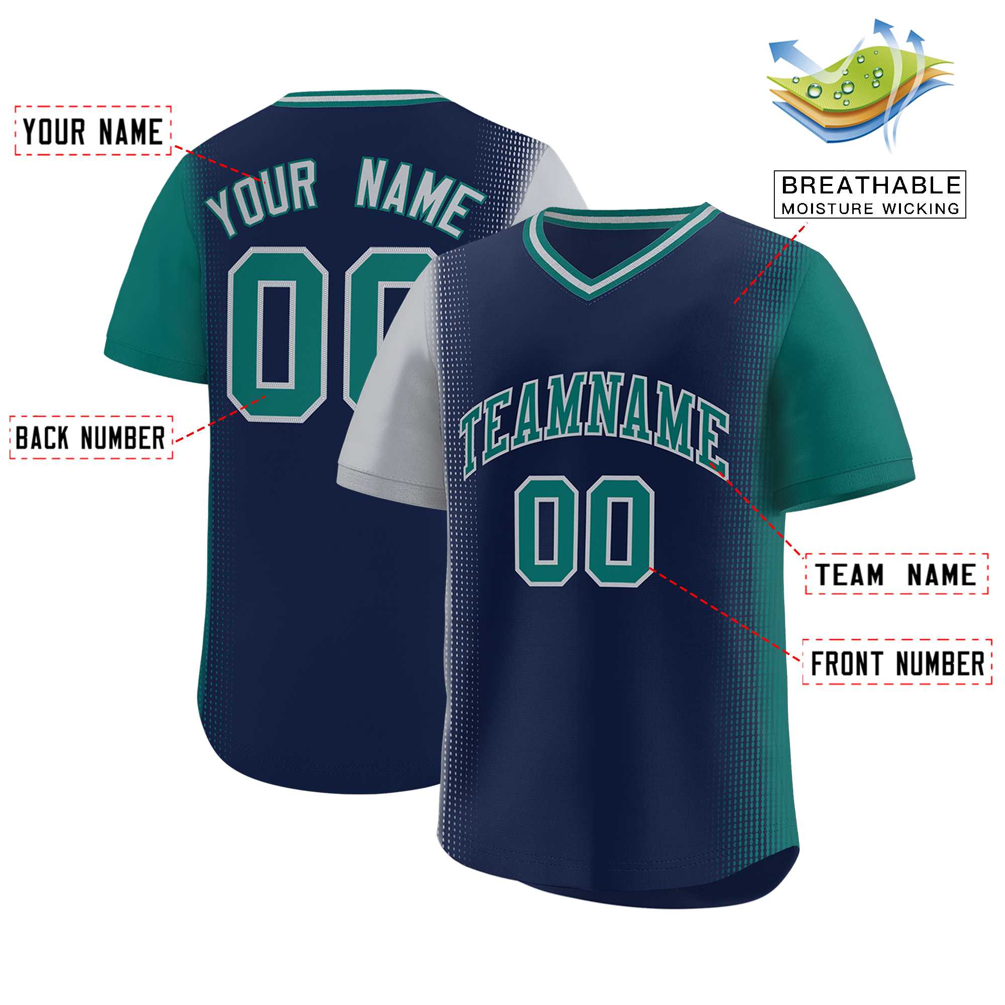 Custom Navy Gray-Aqua Personalized Raglan Sleeves Authentic Baseball Jersey | KXKSHOP