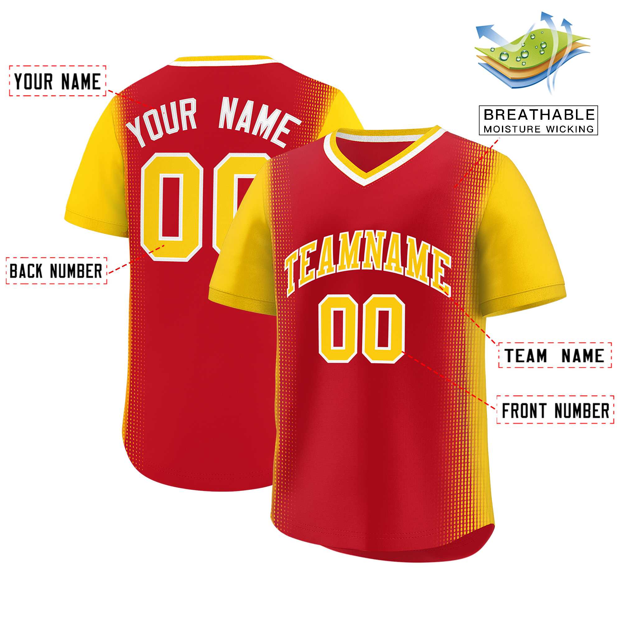 Custom Red Gold Personalized Raglan Sleeves Authentic Baseball Jersey | KXKSHOP