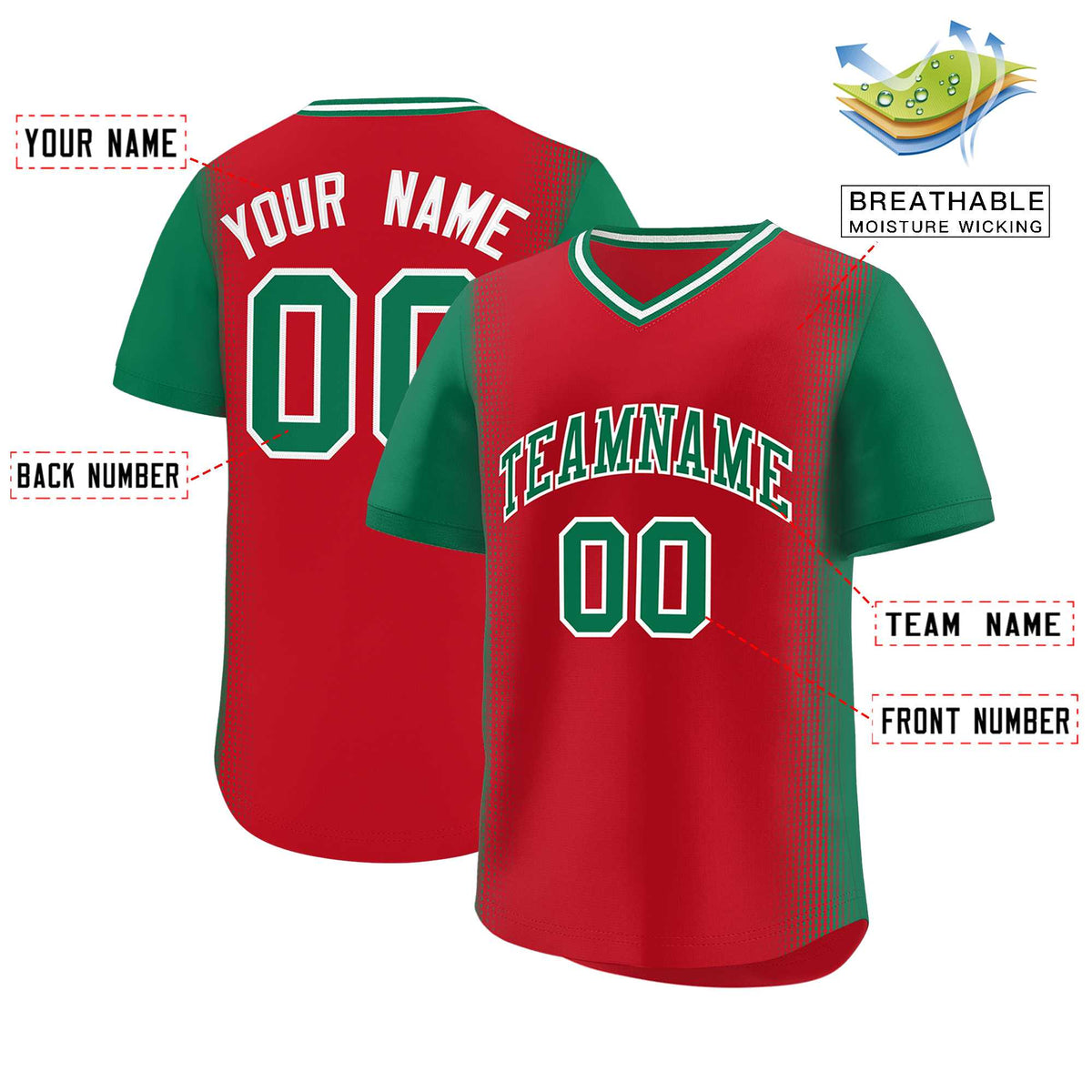 Custom Red Kelly Green Personalized Raglan Sleeves Authentic Baseball Jersey | KXKSHOP