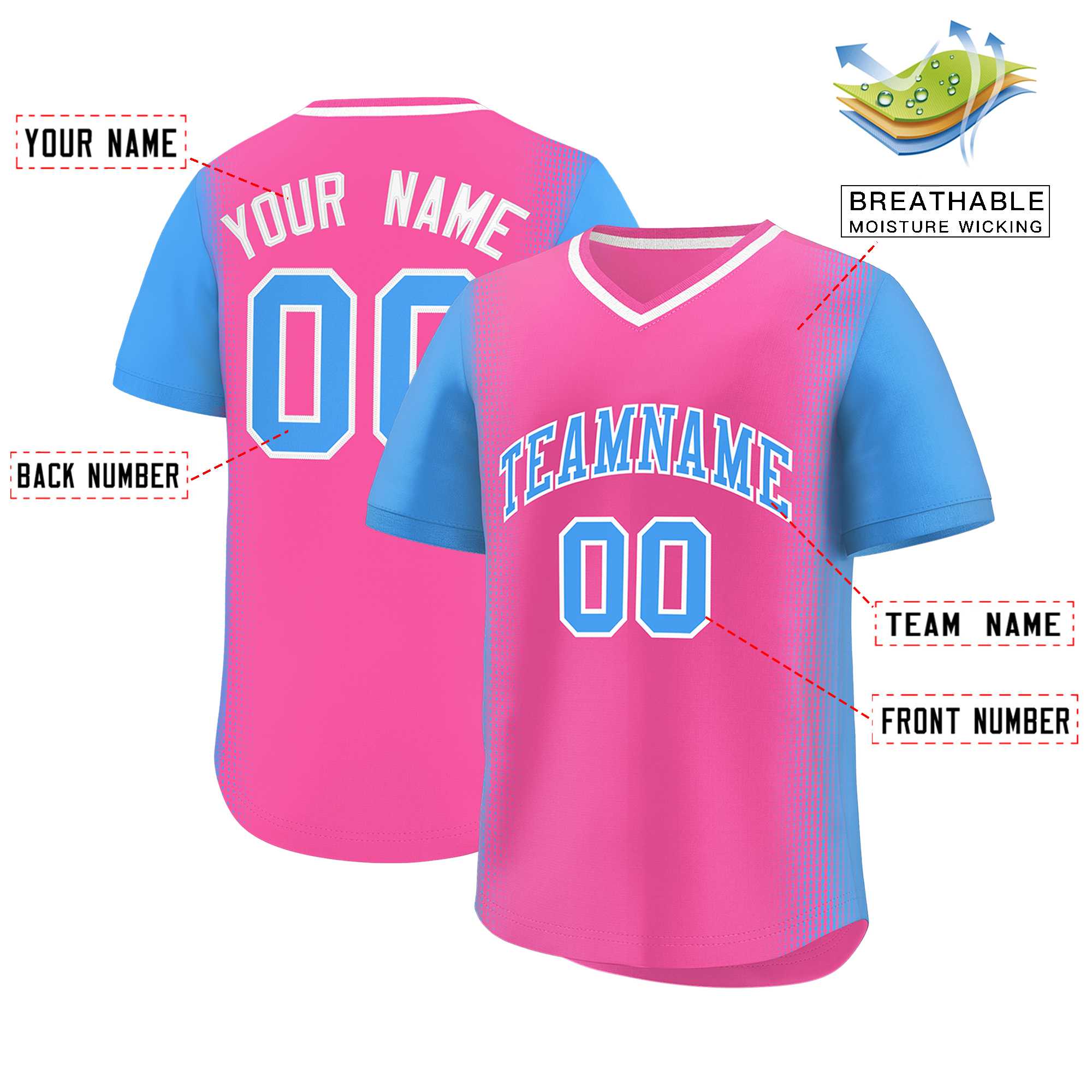 Custom Pink Powder Blue Personalized Raglan Sleeves Authentic Baseball Jersey | KXKSHOP