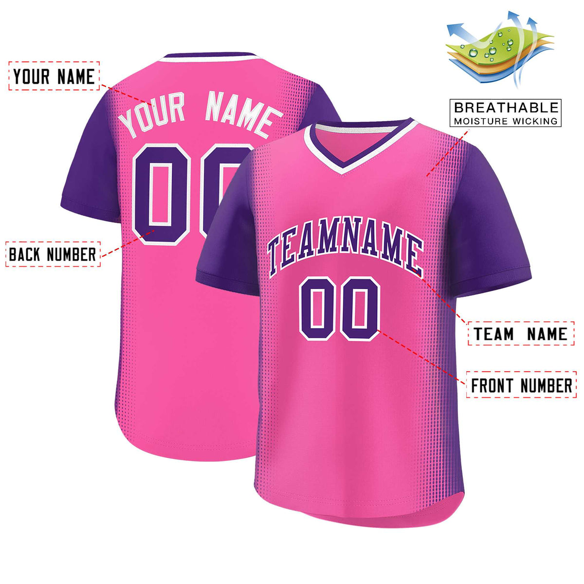 Custom Pink Purple Personalized Raglan Sleeves Authentic Baseball Jersey | KXKSHOP