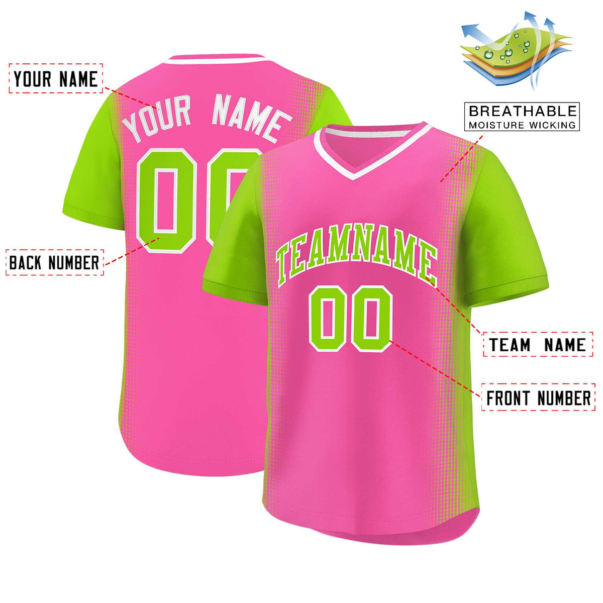 Custom Pink Neon Green Personalized Raglan Sleeves Authentic Baseball Jersey | KXKSHOP