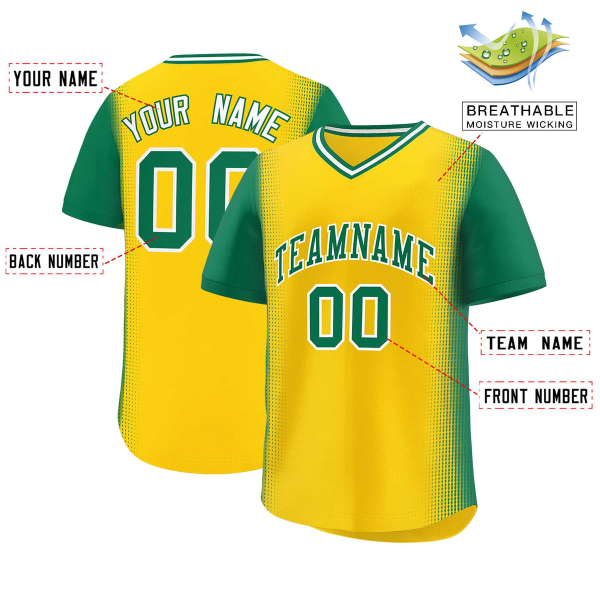 Custom Gold Kelly Green Personalized Raglan Sleeves Authentic Baseball Jersey | KXKSHOP