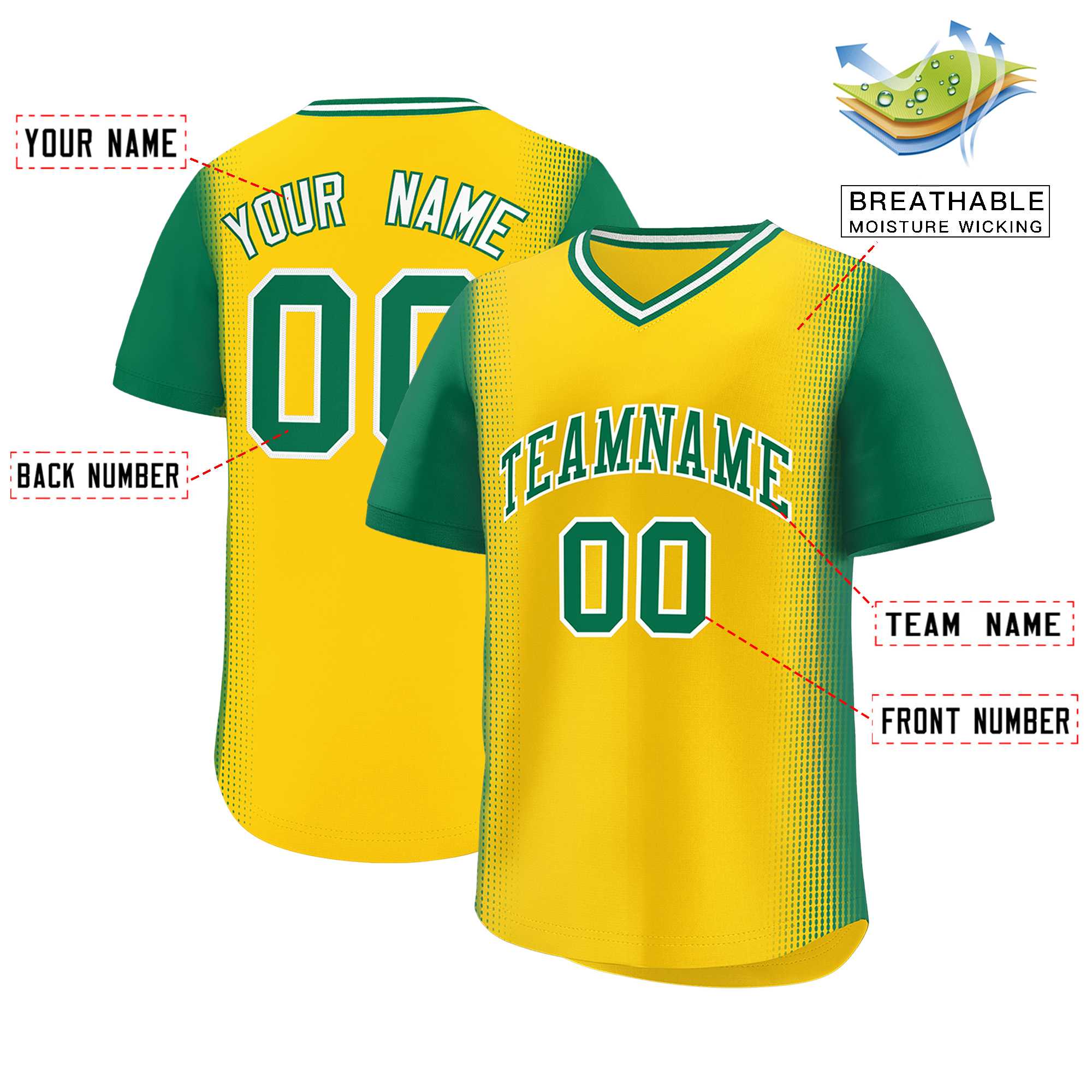 Custom Gold Kelly Green Personalized Raglan Sleeves Authentic Baseball Jersey | KXKSHOP