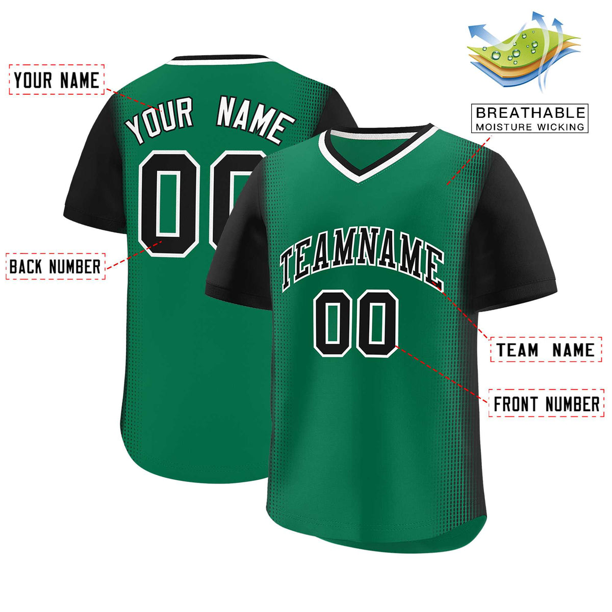 Custom Kelly Green Black Personalized Raglan Sleeves Authentic Baseball Jersey | KXKSHOP