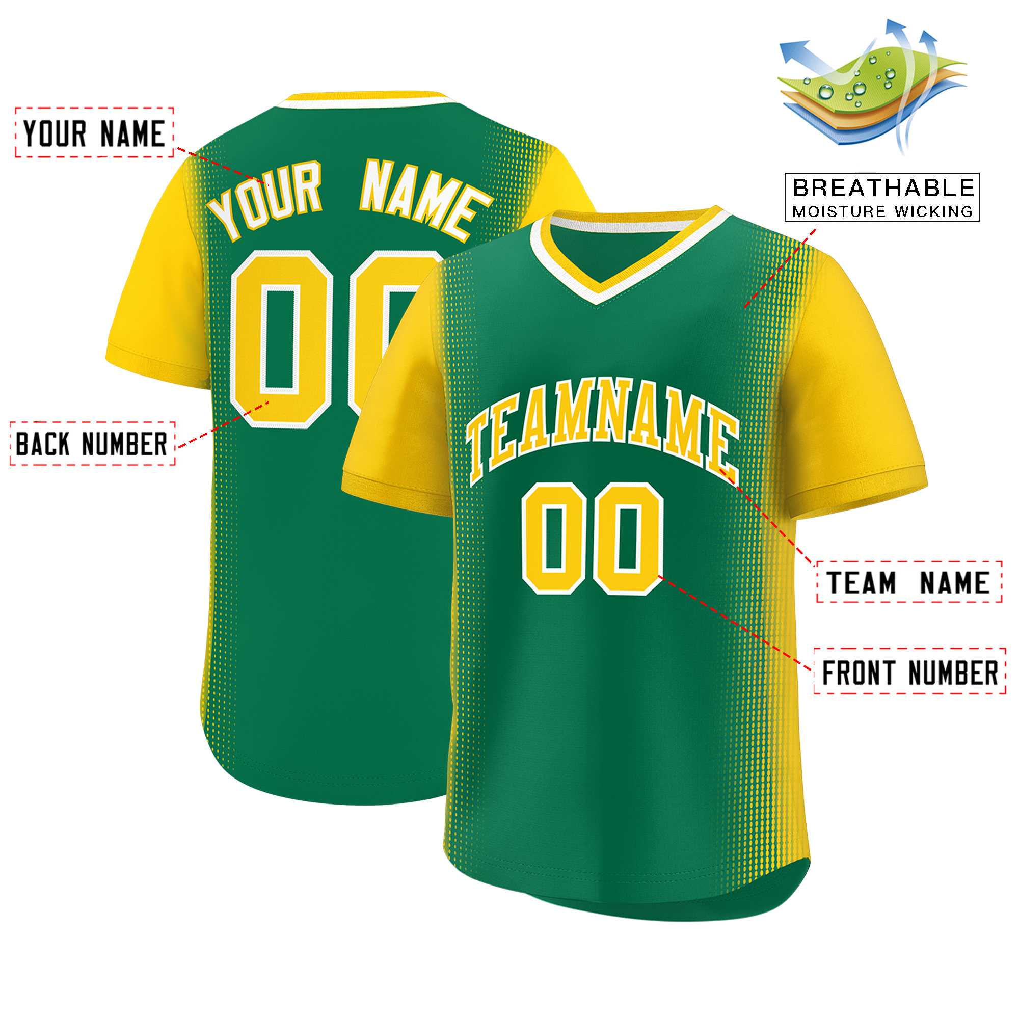 Custom Kelly Green Gold Personalized Raglan Sleeves Authentic Baseball Jersey | KXKSHOP
