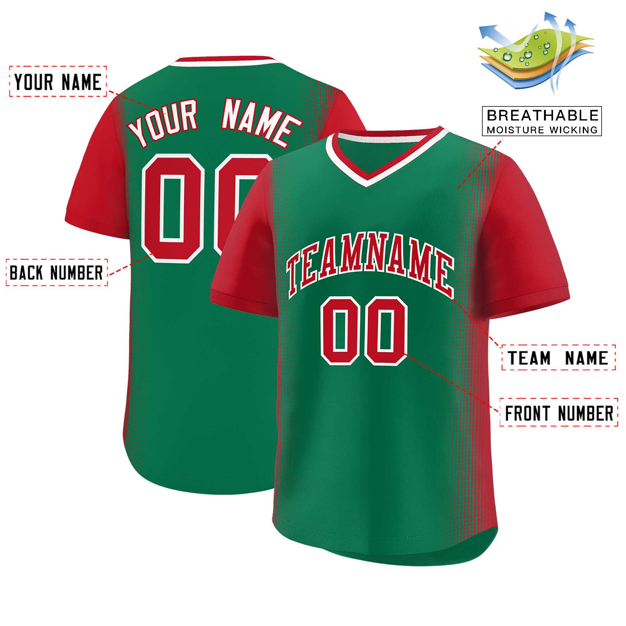 Custom Kelly Green Red Personalized Raglan Sleeves Authentic Baseball Jersey | KXKSHOP