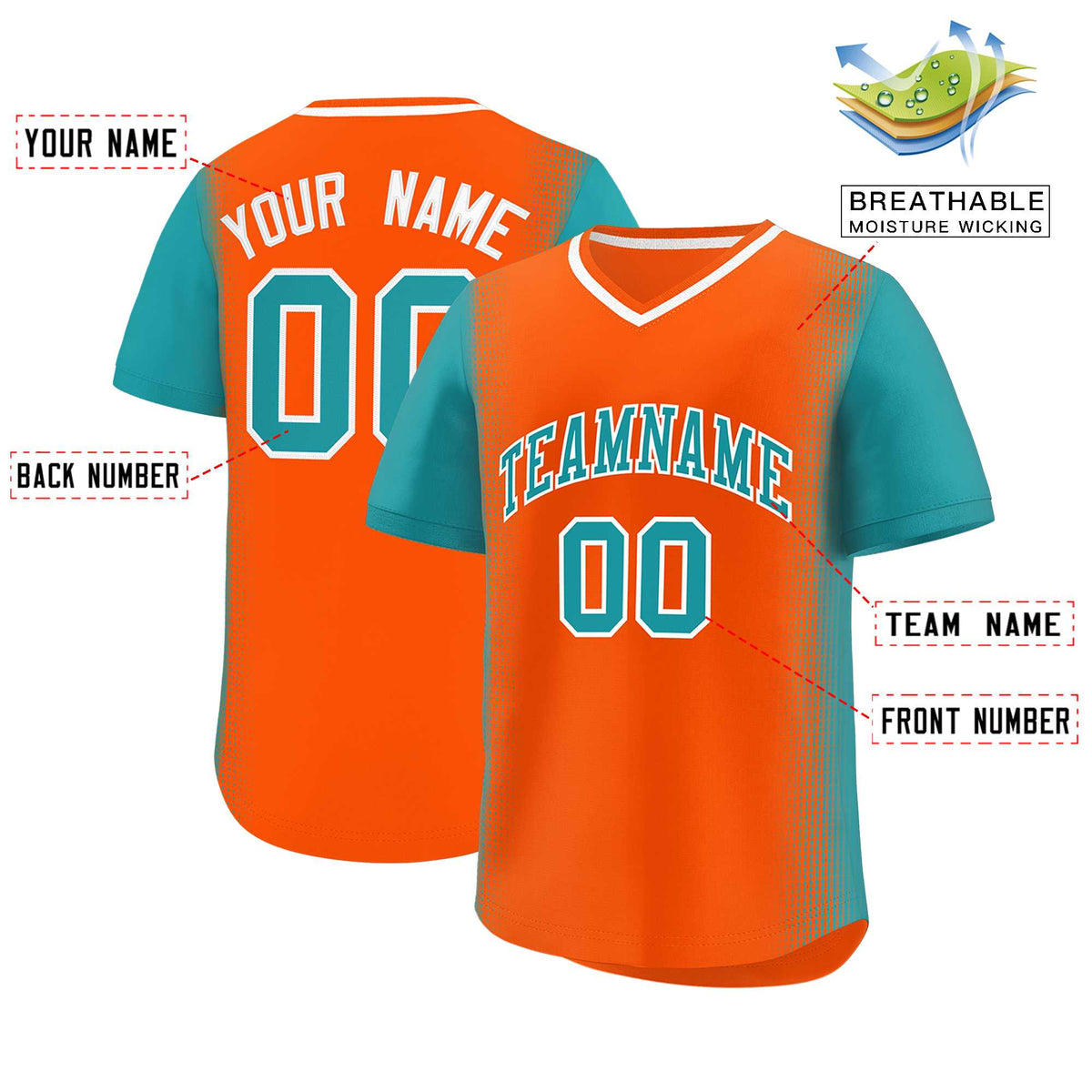 Custom Orange Aqua Personalized Raglan Sleeves Authentic Baseball Jersey | KXKSHOP
