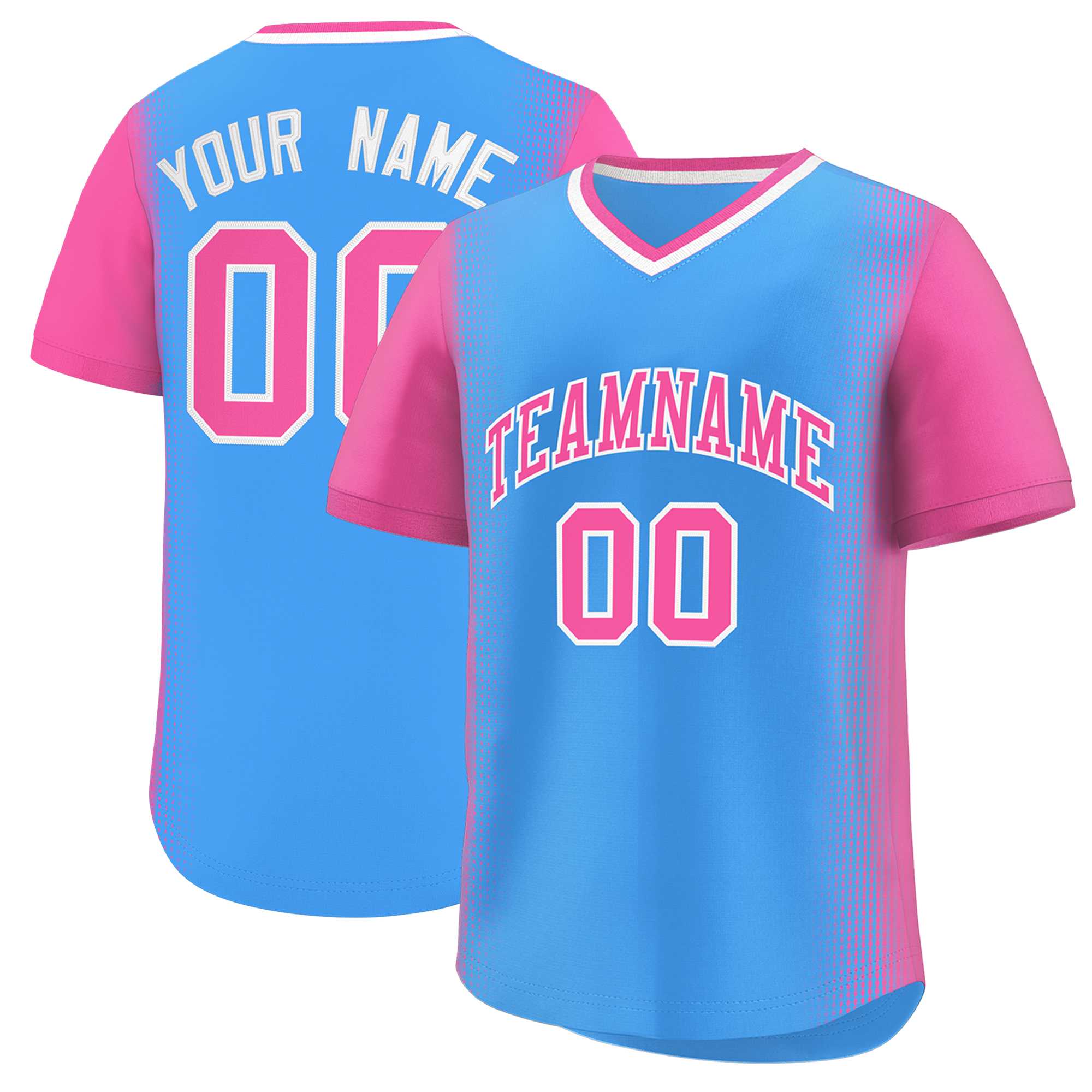 Custom Powder Blue Pink Personalized Raglan Sleeves Authentic Baseball Jersey | KXKSHOP