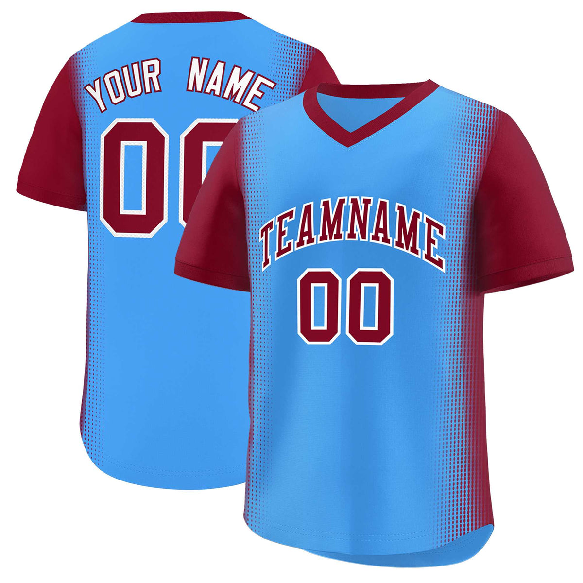 Custom Powder Blue Crimson Personalized Raglan Sleeves Authentic Baseball Jersey | KXKSHOP