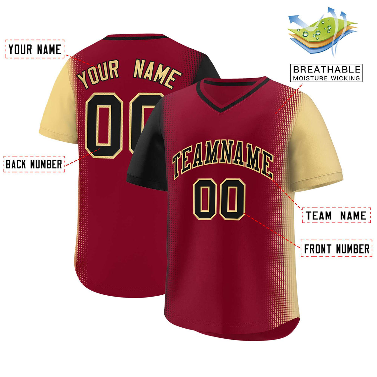 Custom Crimson Black-Khaki Personalized Raglan Sleeves Authentic Baseball Jersey | KXKSHOP