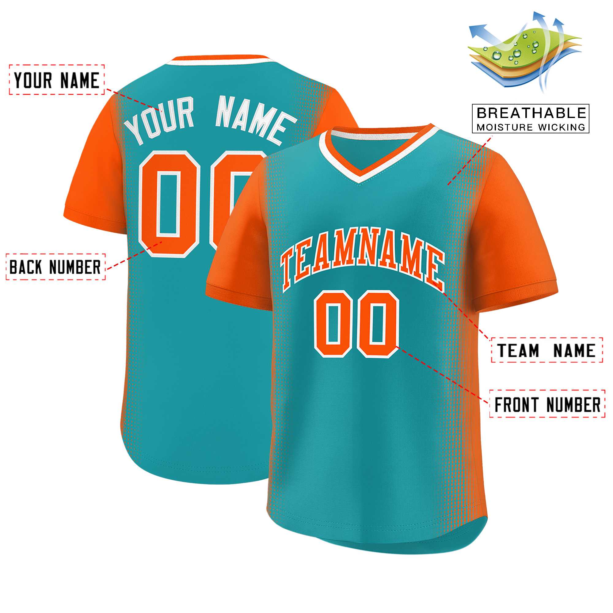 Custom Aqua Orange Personalized Raglan Sleeves Authentic Baseball Jersey | KXKSHOP