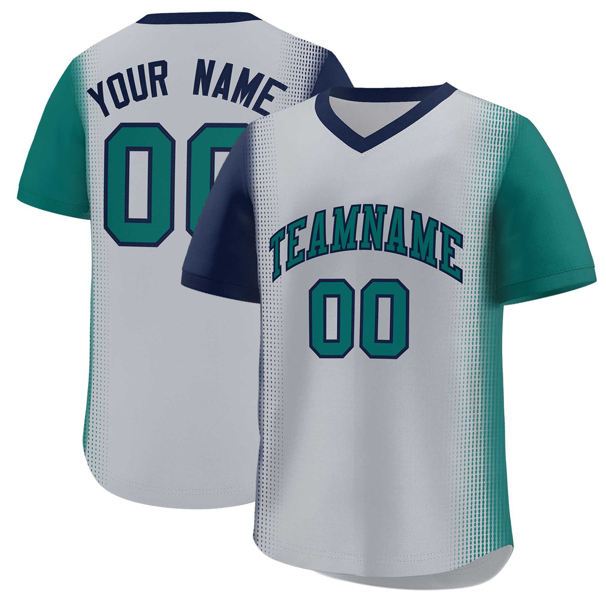 Custom Gray Navy-Aqua Personalized Raglan Sleeves Authentic Baseball Jersey | KXKSHOP