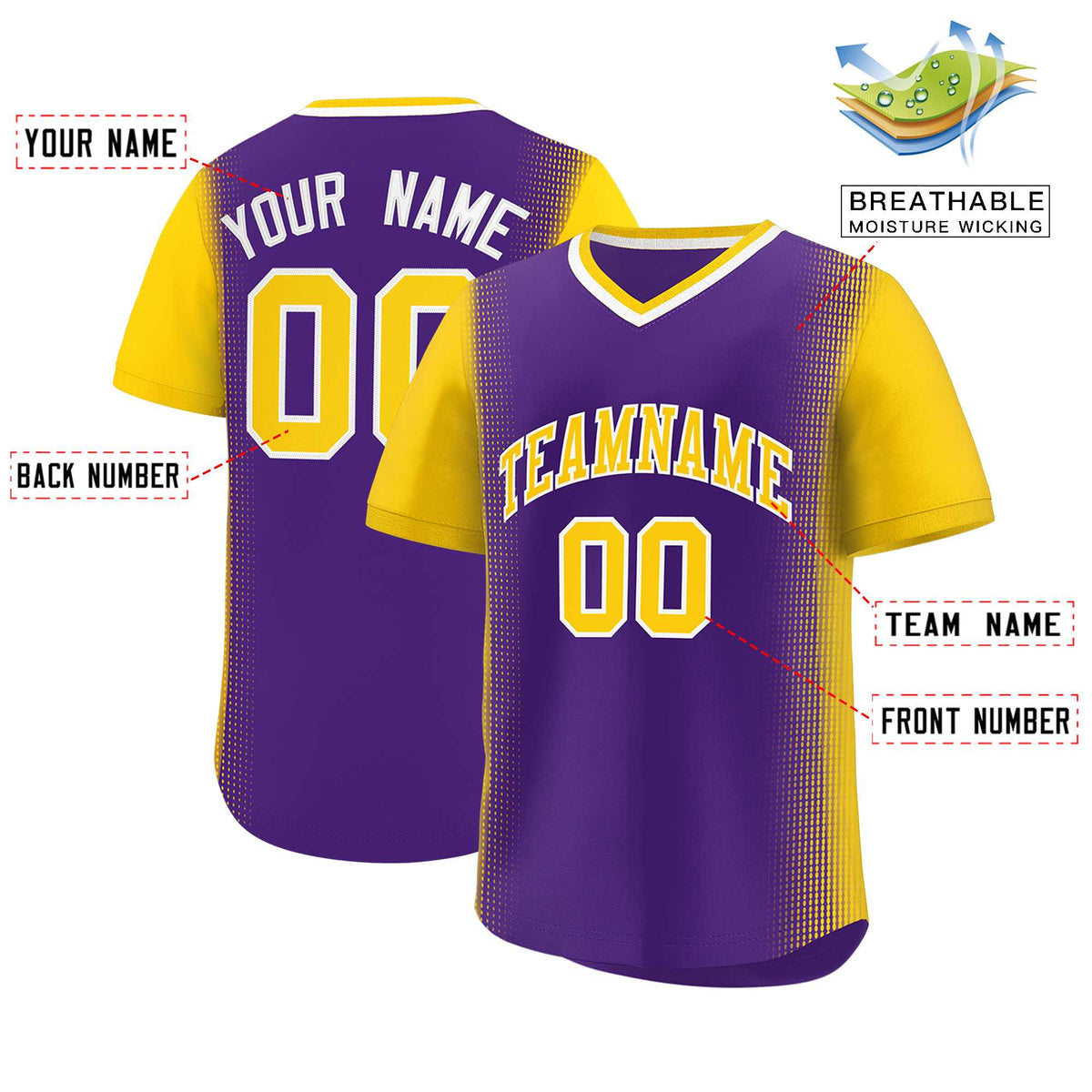 Custom Purple Gold Personalized Raglan Sleeves Authentic Baseball Jersey | KXKSHOP
