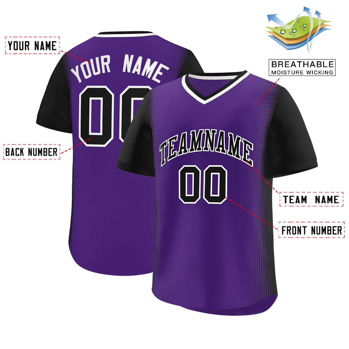 Custom Purple Black Personalized Raglan Sleeves Authentic Baseball Jersey | KXKSHOP