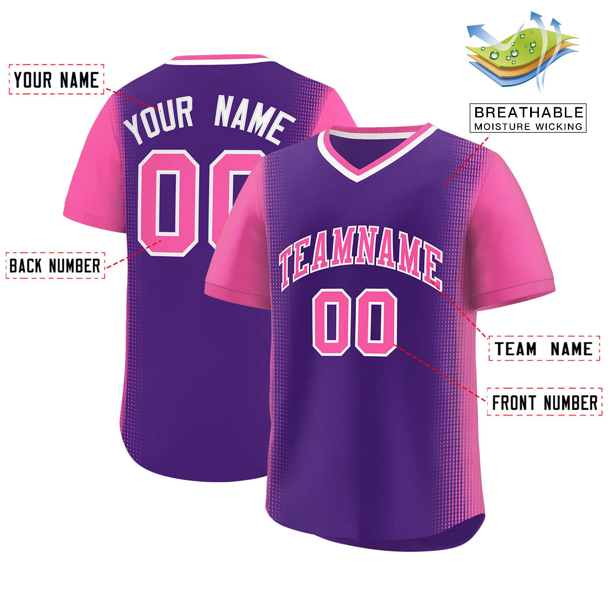 Custom Purple Pink Personalized Raglan Sleeves Authentic Baseball Jersey | KXKSHOP