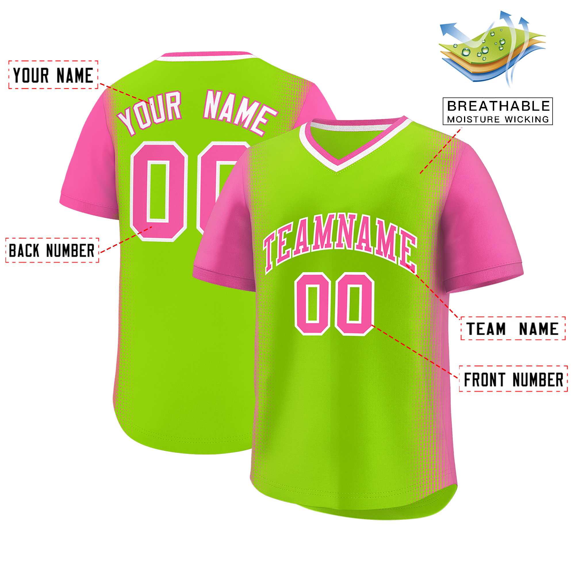 Custom Neon Green Pink Personalized Raglan Sleeves Authentic Baseball Jersey | KXKSHOP